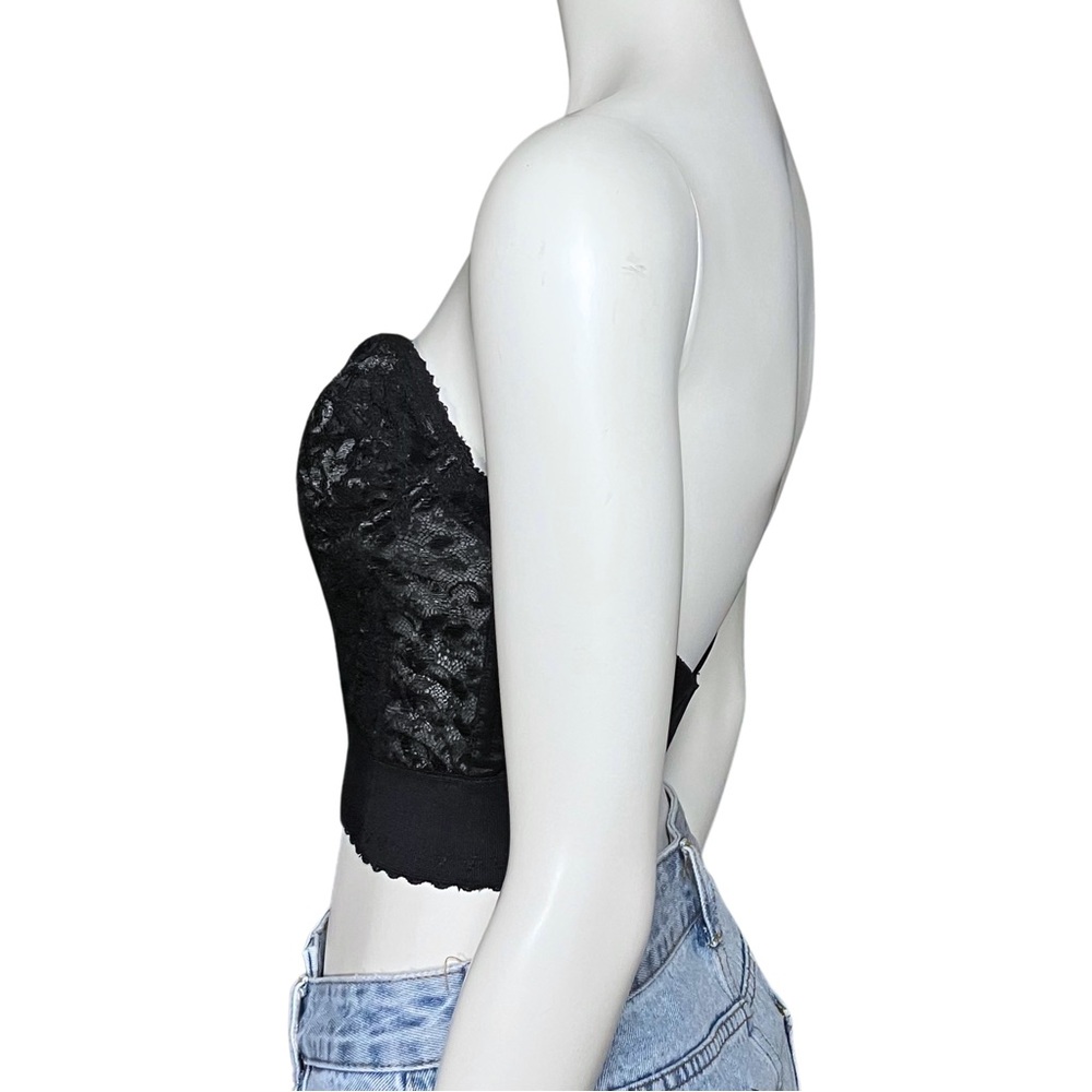 Vintage 80s Black Lace Lingerie Corset Bustier XS 34B Whimsigoth Gothic Coquette - Picture 3 of 8